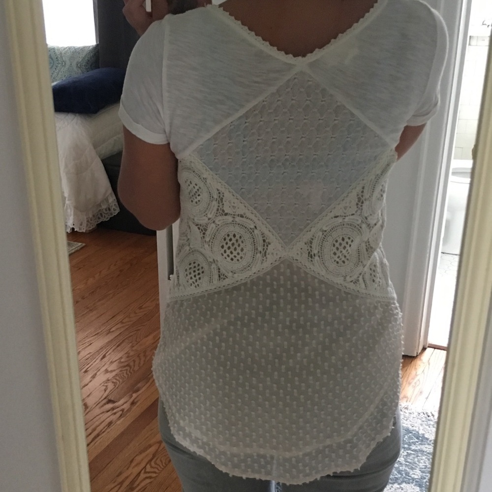 Anthropologie Cream Detailed Tee